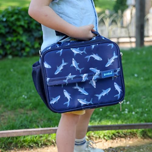 Yumbox Kids Lunch Bag, Holds Lunch Box and Water Bottle, 3 Ways to Carry, Zip Closure, Inside Zipper Netting, Wipe Clean Fabric with EVA lining for extra insulation, Shark - color: Shark