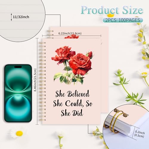 2Pcs Spiral Journal Notebook with 100 Pages, A5 College Ruled Hardcover Notebook for Office School Home,Twin-Wire Binding Notebook with Premium Thick Pape for Work and Study 8.46x6.22 - color: Rose（she Believe）