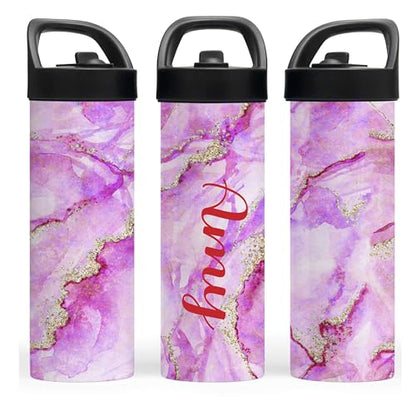 Custom Leakproof Water Bottle 20oz| Gym Tumblers| Running Cup| Adult Tumbler| Marble Sport Bottle (Pink) - color: Pink