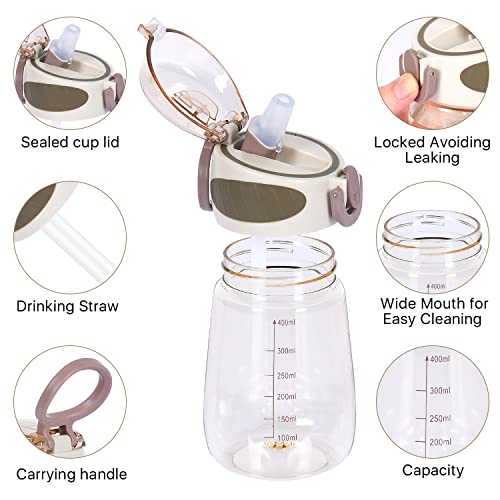 Water Bottle with Straw BPA Free Lightweight 14oz Water Drinking Bottle for Toddlers with Handle Wide Mouth Leak-Proof Cute Straw Bottle for Boys, Girls,Adults (Pink)