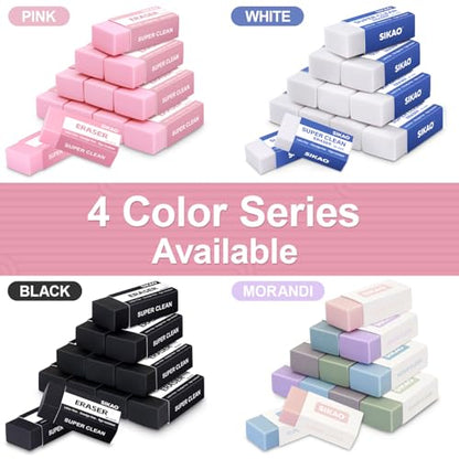 Pink Erasers, 12 Pack Block Pencil Erasers | Smudge-Free Latex-Free Cute Erasers for Girls, School Supplies, Clean Erase for Homework, Journaling & Drawing - style: Pink
