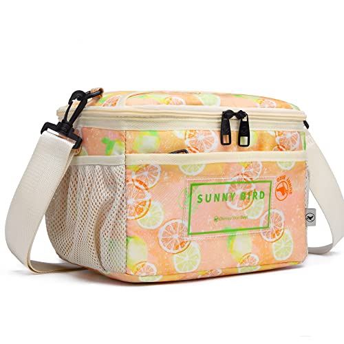 SUNNY BIRD Foldable Insulated Lunch Bag Leakproof Thermal Lunch Box for Women Men Teen with Shoulder Strap (Grapefruit Pink) - color: Grapefruit Pink