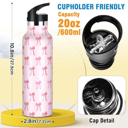 Insulated Water Bottle with Straw Cute Pink Ribbon Bow 20 Oz Kids Stainless Steel Water Flask Sports Travel Mug for Boys Girls - color: Multi04