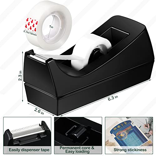 Yahenda 6 Pack Black Desktop Tape Dispenser Non Skid Base with 0.7 x 985 Inches Invisible Tape Refills Bulk Weighted Roll Dispenser for Office Home School - color: Black