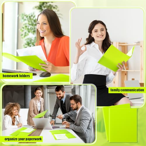 Gueevin 72 Pack Plastic Folder with Pockets, 2 Pocket Folders, Plastic Glossy Folders Fit Letter Size Paper, Heavy Duty Durable File Folder with Business Card for Home Office School (Lime Green) - color: Lime Green