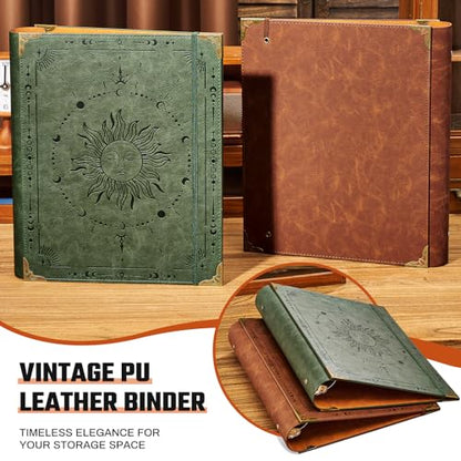 Ovesmusl PU Leather 3 Ring Binder 2 Inch Fits 8.5"x11" Letter Size Paper | 2 Inch Round Ring Binder Holds 500 Sheets, Notepad Paper Cover Loose Leaf Organizer, Green Sun - color: Green Sun, size: 2" Ring