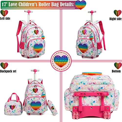 School Kids Rolling Backpack for Girls With Wheels Trolley Wheeled Backpack - color: Red-220224-l