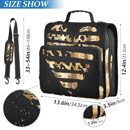 3 Ring Zipper Binder with Shoulder Strap Leopard Skin Golden Heart 1.5 inch Binders Keeper Large Capacity Multi Pockets for School Office Supplies - color: Multi472, size: Fit 500 Sheets