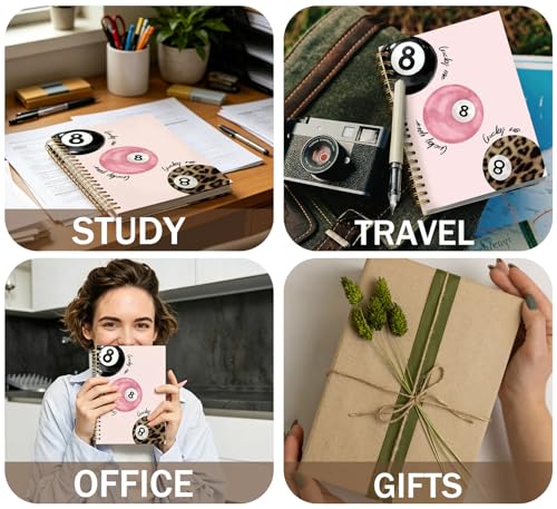 KDHTY Preppy Trendy Leopard Print Y2K Luck 8 Ball Spiral Notebook Journal,Pink Aesthetic Girly Notebook for Teens Girls Back to School Hardcover Notebook for Work School Office Supplies,5.5x8.3 - style: preppyball 4