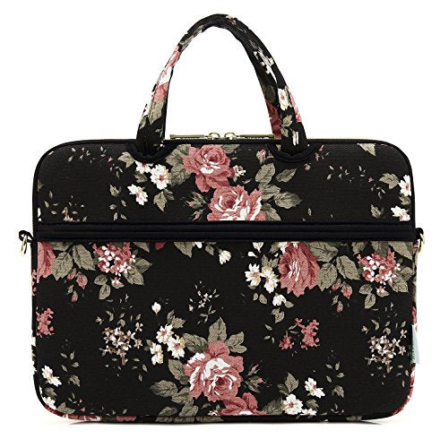 kayond Black C Rose Patten water resistant Laptop Shoulder Messenger Bag Case Sleeve for 14 Inch 14.1 Inch Laptop,Laptop Briefcase - color: Black C Rose, size: 14-14.1 Inch