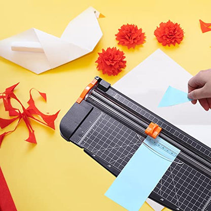Portable Paper Cutter, 12.2 Inch Desktop A4 Paper Trimmer with Sliding Cutter Head, Side Ruler, and Safety Features for Crafting Photos, Cards, Office Supplies