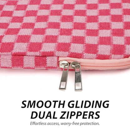 Puffy Laptop Sleeve 13-14 inch, Cute Knitted Protective Carrying Case for Women & Men, Compatible with MacBook Pro 14-Inch M4, 13 Inch iPad Pro, Tablets Notebook (Checkered Red) - color: Checkered Red, size: 13-14 inch