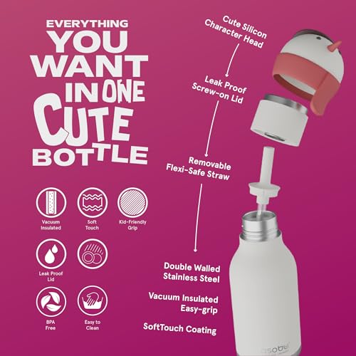 asobu Bestie Bottle Insulated Stainless Steel Water Bottle with Detachable Soft Animal Head Fun Drinking For Kids and Teens with Flexible Reusable Straw 16 Ounce (SNOWMAN) - color: SNOWMAN