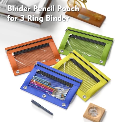 DoDoMagxanadu Binder Pencil Pouches, Pencil Pouch for 3 Ring Binder, Double Pocket Clear Window Pencil Case for Binder, Zippered Pencil Pouches with Rivet Enforced 3 Ring, 12 Pack