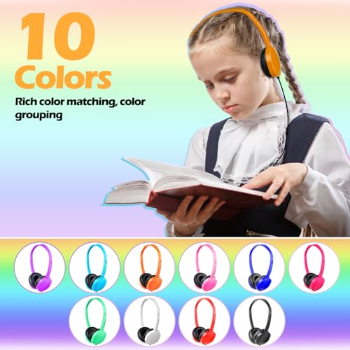 Kids Headphones Bulk 20 Pack for Classroom School,3.5mm Jack | Class Set of Headphones for Students Teens Children 3.5mm Jack