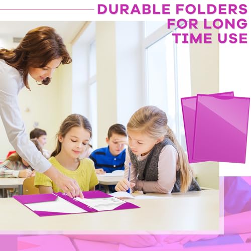Henoyso 18 Pcs Plastic Folder with Clear Front Pocket and 3 Prong Plastic Folders with Card Slot Pocket Folders with Prongs for School Office (Neon Purple) - color: Neon Purple