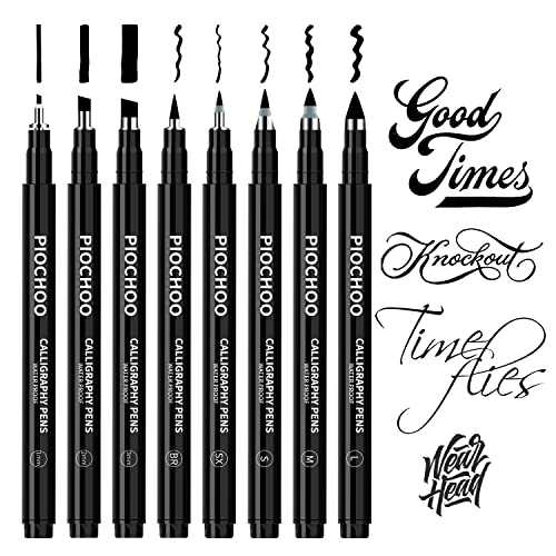 Piochoo Calligraphy Pens,8 Size Calligraphy Pens for Writing,Brush Pens Calligraphy Set for Beginners, Hand Lettering Pens - color: Black