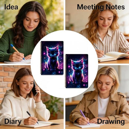 2 Pcs Cute Cat A5 Spiral Notebook, 160 Pages Journal Notebook for Women | Cats Gifts Spiral Notepad, Hardcover Journals for Writing Travel Office, Cat Lover Gifts for Women, School Office Supplies - color: Multicolour 0003