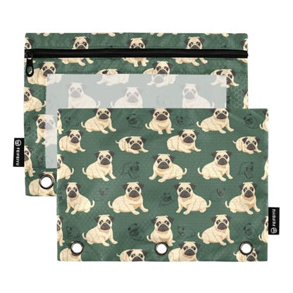 Binder Pencil Pouches Comic Pug Dogs Pen Case | Clear Window 3 Rings, Cosmetic Bags School Office Supplies Cosmetic Makeup Bag 2 Psc - color: Multicolored-5