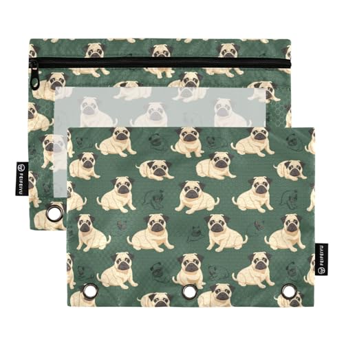Binder Pencil Pouches Comic Pug Dogs Pen Case | Clear Window 3 Rings, Cosmetic Bags School Office Supplies Cosmetic Makeup Bag 2 Psc - color: Multicolored-5