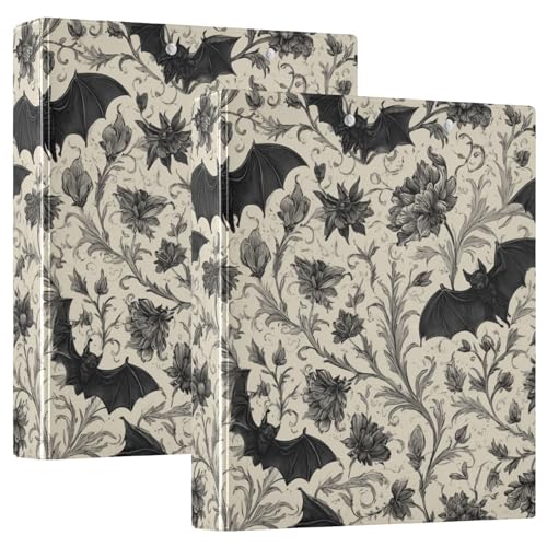 Gothic Bat Round Ring Binders Floral (3) 1.5 Inch 3 Ring Binder with Clipboard Holds 200 Sheets Office Home School - color: Multicolored 19