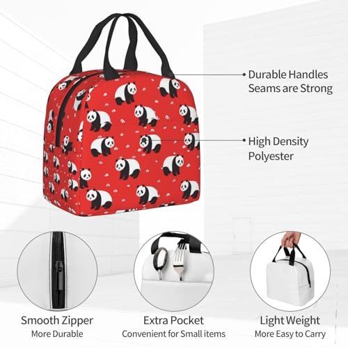 Panda Red Lunch Box - Insulated Lunch Bags for Kids Boys Girls Reusable Lunch Tote Bags, Perfect for School/Camping/Hiking/Picnic/Beach/Travel - color: Panda Red