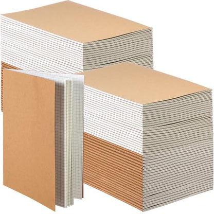 Mimorou 100 Pcs Journals Notebooks Bulk - Kraft Softcover A5 Small Notebooks 5.5 Inch x 8.3 Inch Notepads with 60 Page 30 Sheet for Writing Sketch Travel Office Supplies(Brown,Grid) - color: Brown, style: Grid