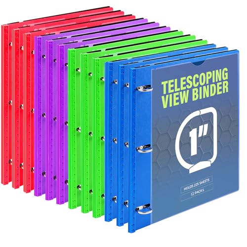 WOT I 1 Inch Telescoping 3 Ring Binder 12 Pack, Expandable Flexible Binder with Customizable Front Cover & Clear Catalog Pocket,Holds 8.5"x11" Paper, Assorted Colors, School Office Supplies - color: Bold Assortment -With Front Cover, size: 1 Inch