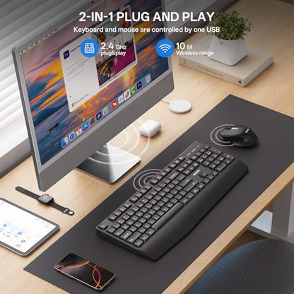 PHILIPS Wireless Keyboard and Mouse Combo-Ergonomic Keyboard and Mouse Wireless Combo,Plug n' Play,Sleep Mode and 2.4GHz Keyboard for Mac, Windows, Laptop-SPT6348 - color: Black
