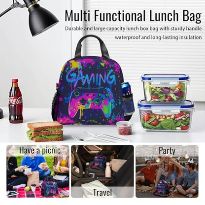 Gamer Lunch Bag Insulated Lunch Box Large Capacity Meal Tote for Kids Women Men Cooler Bag Waterproof Adjustable Shoulder Strap Gaming Lunch Tote for Work School Picnic Travel Hiking Office - color: Game07