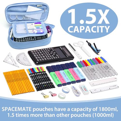 SPACEMATE Pencil Case Pouch Box Bag School Supplies Girls Boys Kids, Cute Preppy Stuff Large Big Capacity Aesthetic Pen Organizer, Back to College Stationary, Sky Blue, Heavy Duty Canvas, 1800ml - color: Sky Blue