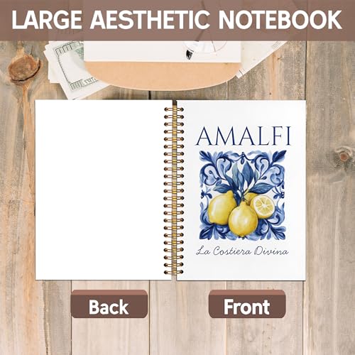 KAOWT Amalfi Coast Italian Lemon Notebook Journal, Mediterranean Tile Notebooks for Note Taking, Coastal Beach Ocean Journal, Botanical Lemon Hardcover Spiral Notebook 5.5x8.3in - color: Summer notbook-Lemon flower