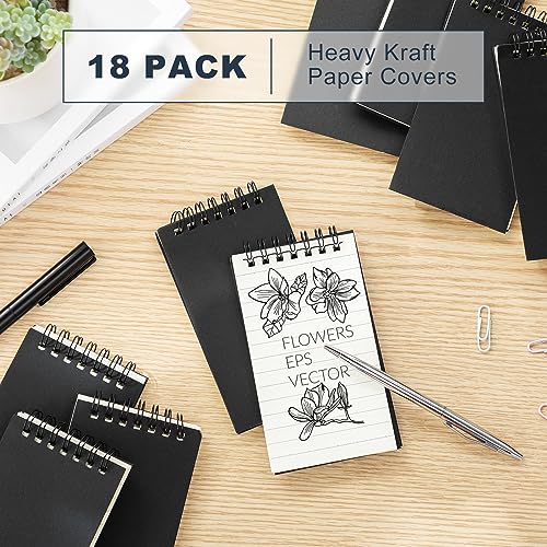 Tenceur 18 Pcs Pocket Notebook Bulk Small 3x5 Inch Spiral Notepads Mini Top Bound Notebook with Lined 120 Pages Ruled Memo Pads for Office College Nurse Essentials Back to School Gift - color: Black