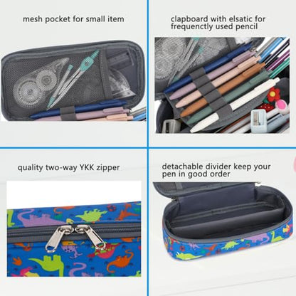 FlowFly Large Capacity Pencil Case for Kids, Boys & Girls – Zippered Multi-Functional Pen Pouch, Soft & Portable Pencil Bag for School, Teens, Students, Dinosaur - color: Dinosaur