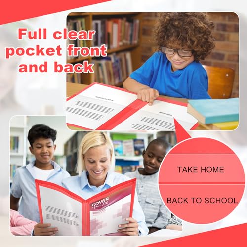 Henoyso 24 Pcs Plastic Folders with Clear Front Pockets Heavy Duty Take Home Back to School Pockets Homework Folders for School Students Parent Teacher Classroom Communication (Red) - color: Red