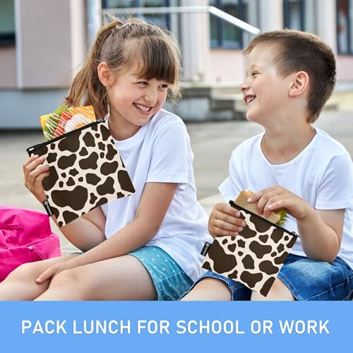Reusable Food Storage Bags Cow Print Pattern 3 Pack Set Lunch Bag Compact Sandwich Snack Bag Small Medium Large for Lunch, Travel & Organization - color: Bag 26