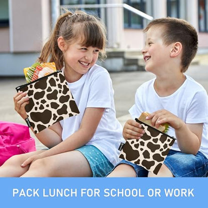 Reusable Food Storage Bags Cow Print Pattern 3 Pack Set Lunch Bag Compact Sandwich Snack Bag Small Medium Large for Lunch, Travel & Organization - color: Bag 26