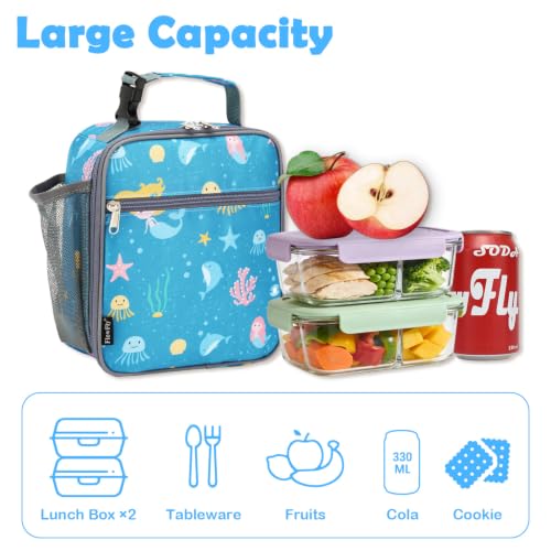 FlowFly Kids Lunch box Insulated Soft Bag Mini Cooler Back to School Thermal Meal Tote Kit for Girls, Boys, Mermaid - color: Mermaid