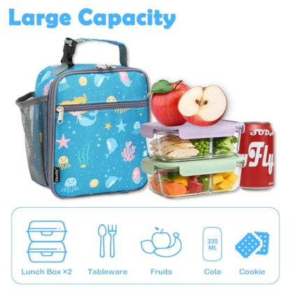 FlowFly Kids Lunch box Insulated Soft Bag Mini Cooler Back to School Thermal Meal Tote Kit for Girls, Boys, Mermaid - color: Mermaid