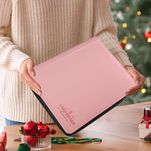 Toploader Binder,Toploader Hard Cases, 9-Pocket Pages Sleeves Hold up 288 Cards.Toploader Card Binder with Sleeves for “3×4” rigid，Card Holder(pink) - color: pink, size: 9 Pocket 288 Toploader