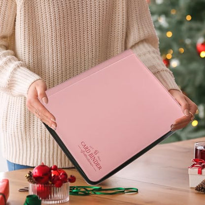 Toploader Binder,Toploader Hard Cases, 9-Pocket Pages Sleeves Hold up 288 Cards.Toploader Card Binder with Sleeves for “3×4” rigid，Card Holder(pink) - color: pink, size: 9 Pocket 288 Toploader