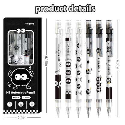 6Pcs Black Cute Mechanical Pencils with Eraser 0.5mm Kawaii Cartoon Mechanical Pencil School Pencil Gifts for Women Man - style: 1 kawaii