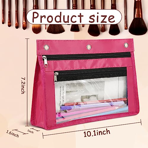 YoeeJob 1 Pack Pencil Pouch for 3 Ring Binder, Expandable Binder Pouches with Zipper, Large Capacity Pen Holder Case with Clear Window School Class Office Organizers, Rosy - color: Rosy