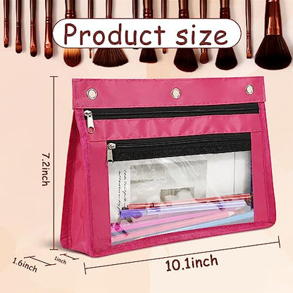YoeeJob 1 Pack Pencil Pouch for 3 Ring Binder, Expandable Binder Pouches with Zipper, Large Capacity Pen Holder Case with Clear Window School Class Office Organizers, Rosy - color: Rosy