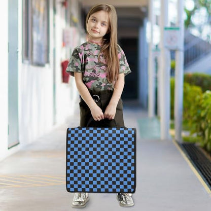 Blue Black Checkered Binder Bag 3 Ring Zipper Binders with Shoulder Strap for School Office Organizer Storage - color: Q005