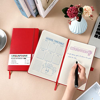 Ruled Notebook/Journal - Classic Lined Journal/Notebook, 5.3'' x 8.26'', Hardcover with Thick Paper, Banded + Pen Holder +Inner Pocket - Red - color: Red, size: Ruled