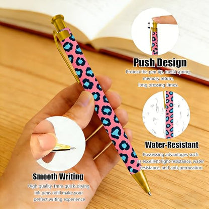 Ballpoint Pen 4Pcs Click Black Ink Metal Retractable 1.0 mm Medium Ballpoint Pens Quick Dry for Office School (4, Pink leopard print) - color: Pink leopard print