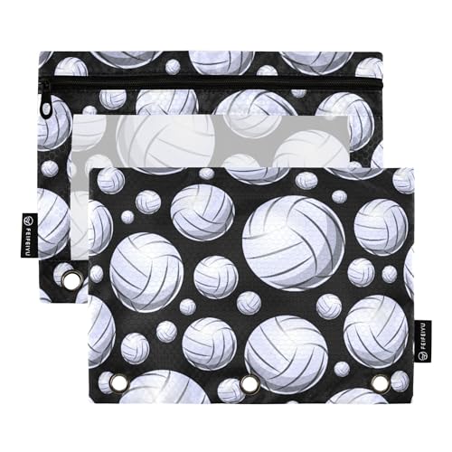 Fisyme 3d Volleyball Ball Pencil Pouch for 3 Ring Binder Pencil Case Pencil Bag Zipper Pouch with Clear Window for Office 2 Pack