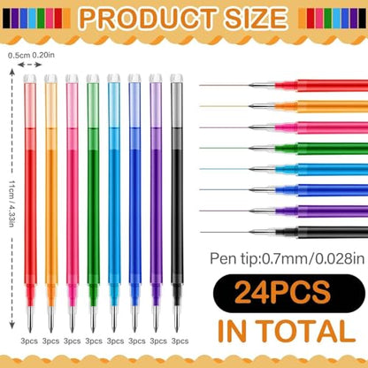 Erasable Gel Ink Pen Refills Compatible with Frixion Friction | Replaceable Medium Fine Point Clicker Refill Stationery (8Colors 24Pcs, Millimeters, 0.7mm) - color: 8colors 24pcs