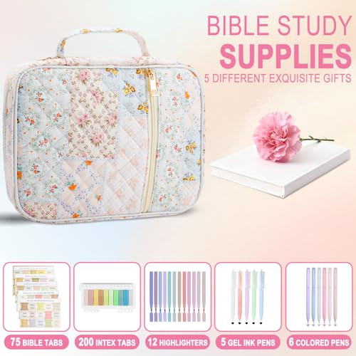 Bible Cover Case Study Supplies for Women Gifts Large Bible Cover with Highlighters Pens Tabs Cute Quilted Carrying Case Christian Journal Kit Accessories Christian Gifts Sticky Notes A - color: Bc-bible cover case with highlighters pens tabs